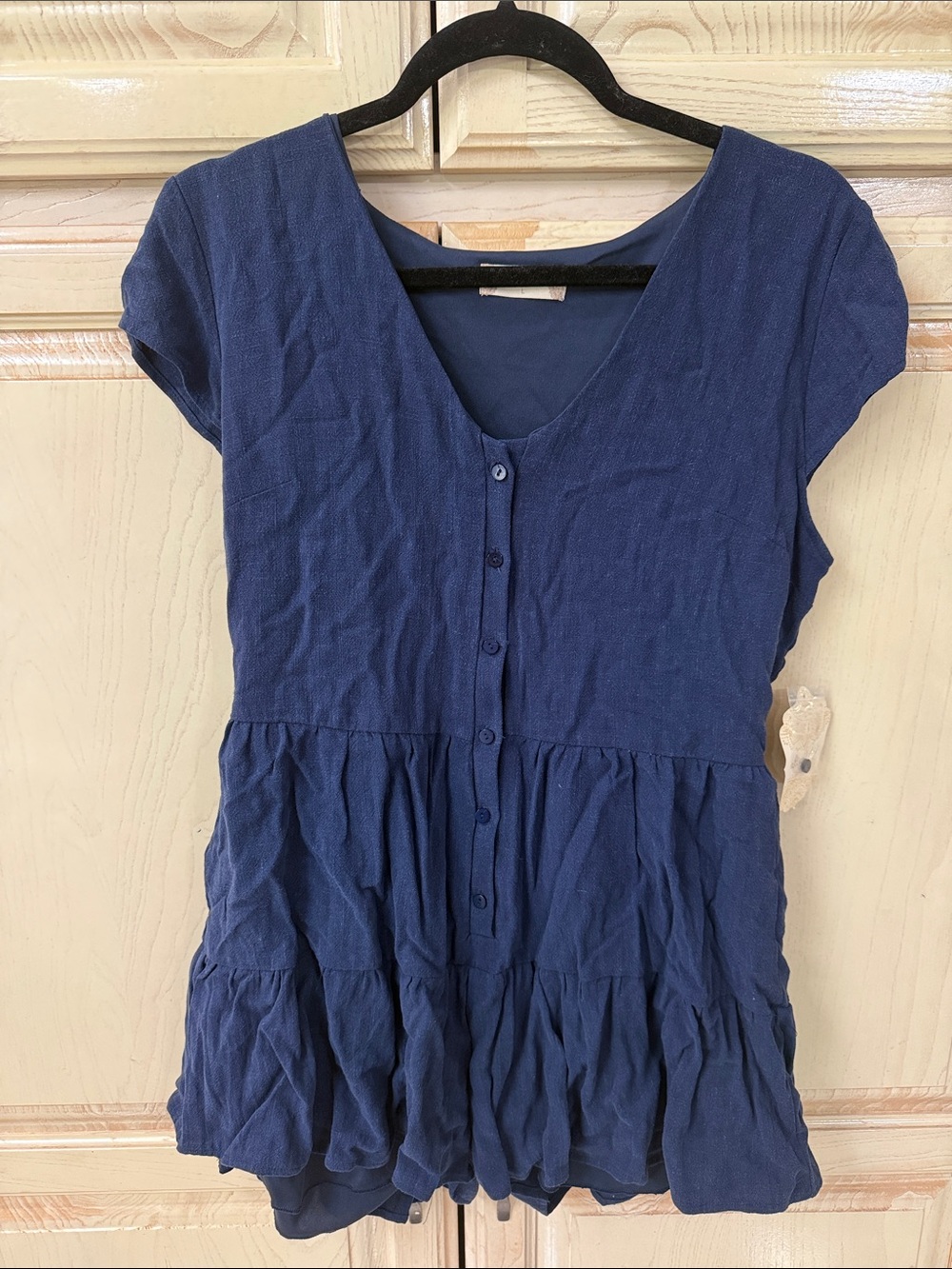 Altar'd State Navy Blue Button-Front Tiered Romper